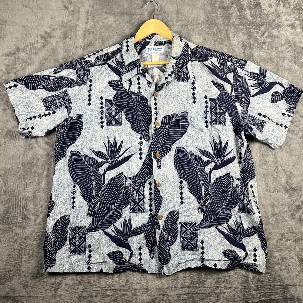 Kilauea Hawaiian Shirt Mens 2XL Multicolor Tropical Leaf Camp Collar Beach Wear